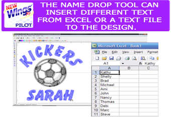 Wings XP Pilot embroidery software- Name drop tool from Excel